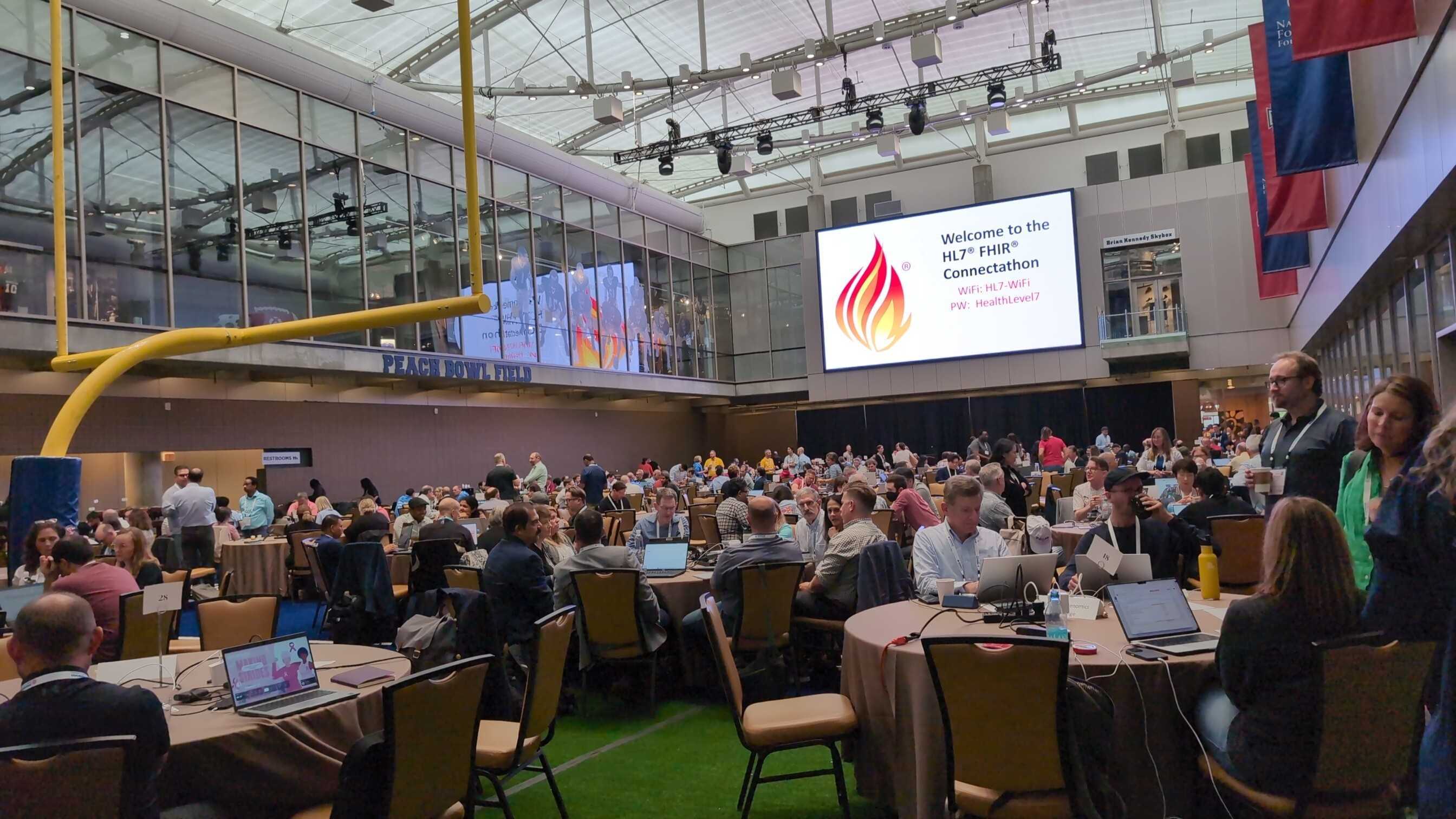 Day 1 of the Connectathon took place on an artificial football field in the College Football Hall of Fame!